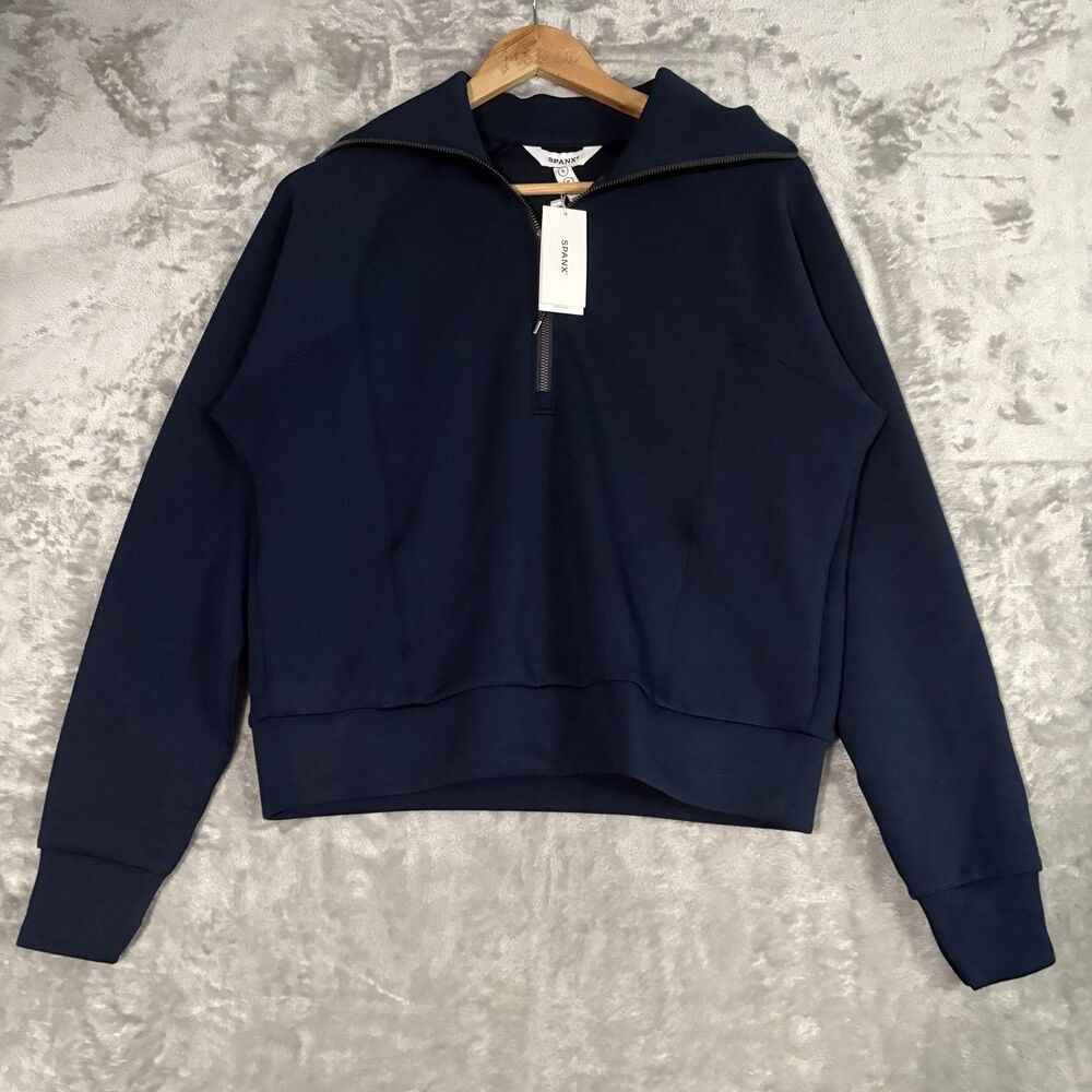 Spanx Womens Blue Air Essentials Long Sleeve Half-Zip Pullover Sweatshirt S NWT
